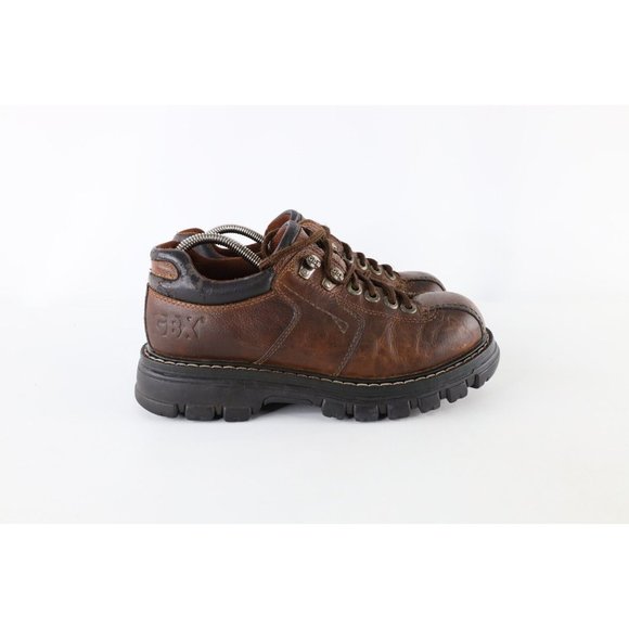 Vintage Grunge Goth Mens Size 8 Distressed Leather Chunky Platform Shoes Brown main image 9
